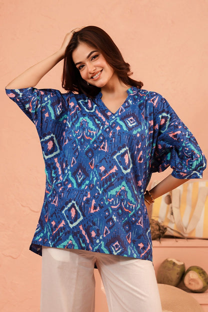 Azure Ikat Breeze Cotton Coord Set