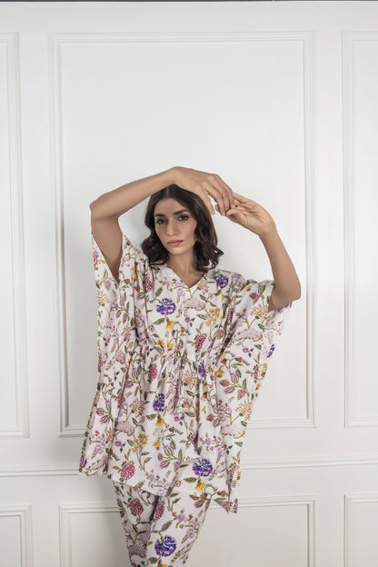 Coconut White Kaftan Pyjama Set