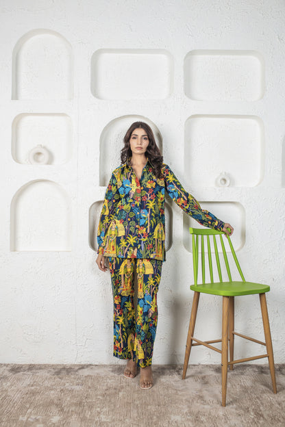 African Navy Blue Cotton Coord Set