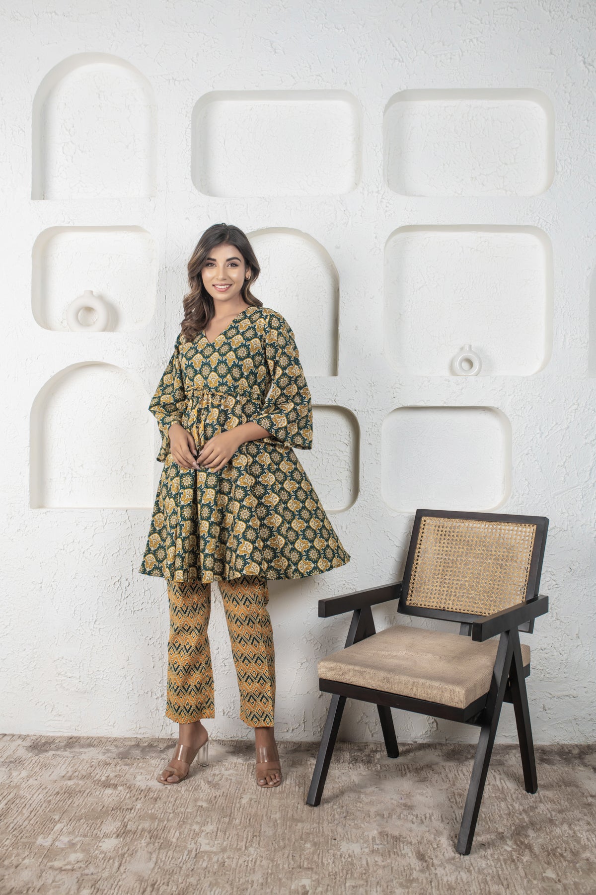 Celery Green Kaftan Pyjama Set
