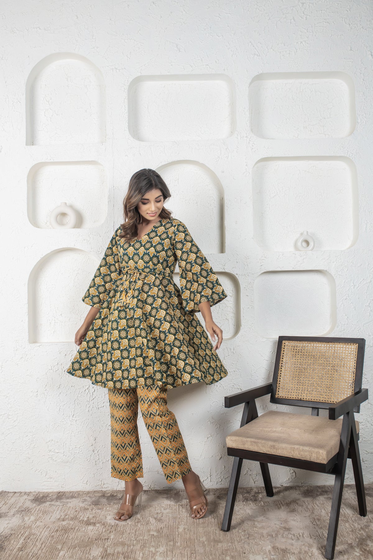 Celery Green Kaftan Pyjama Set
