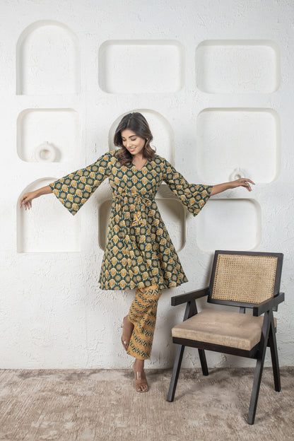 Celery Green Kaftan Pyjama Set