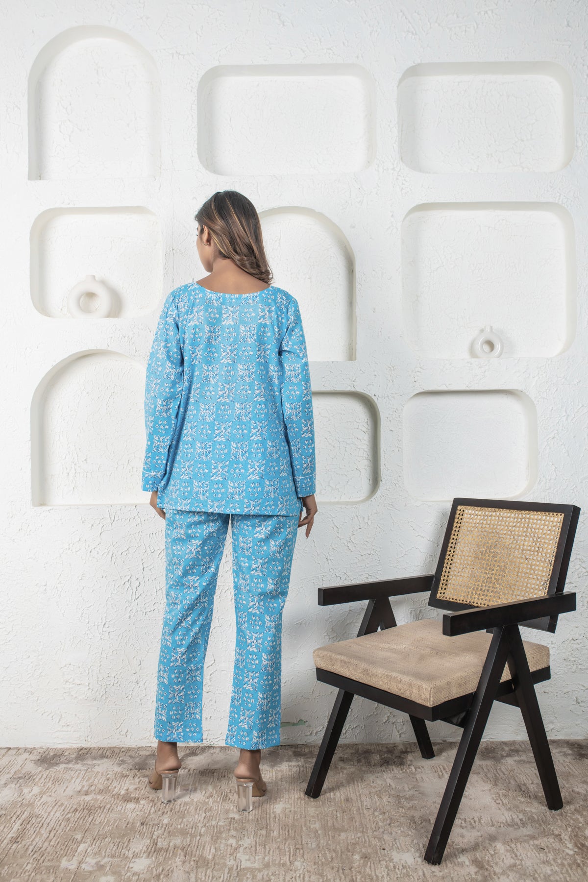 Aqua Blue Cotton Top & Pant Set