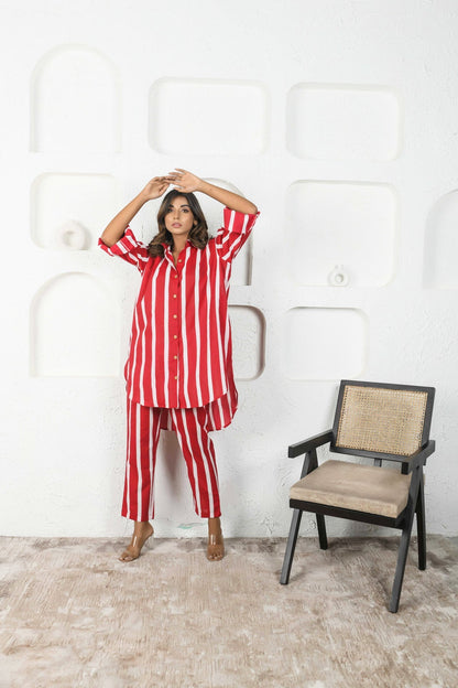 Red Stripes Cotton Coord Set