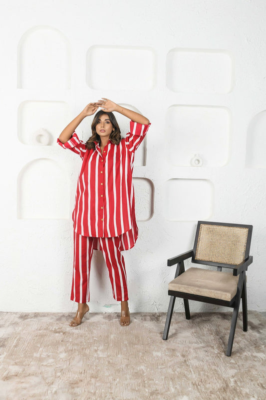 Red Stripes Cotton Coord Set