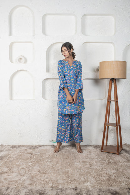 Steel Blue Cotton Coord Set