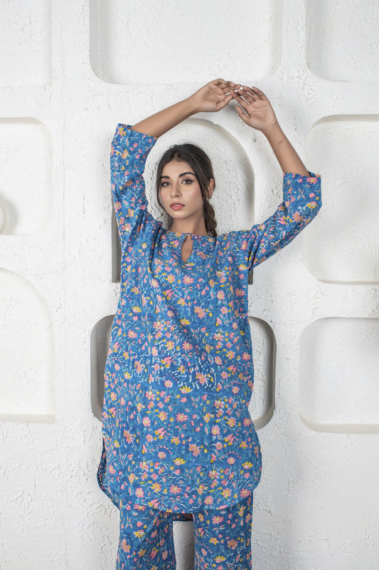 Steel Blue Cotton Coord Set