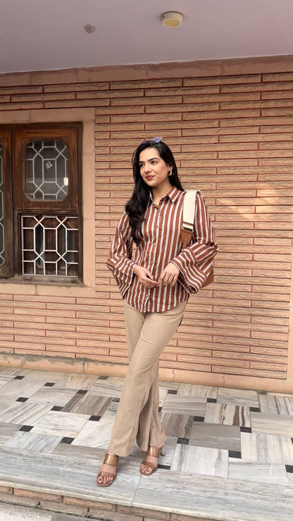 Taupe Brown Stripes Shirt