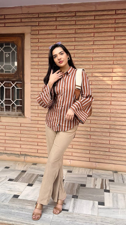 Taupe Brown Stripes Shirt
