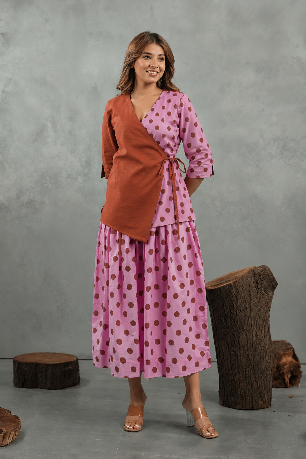 Rosewood Polka Cotton Skirt Set