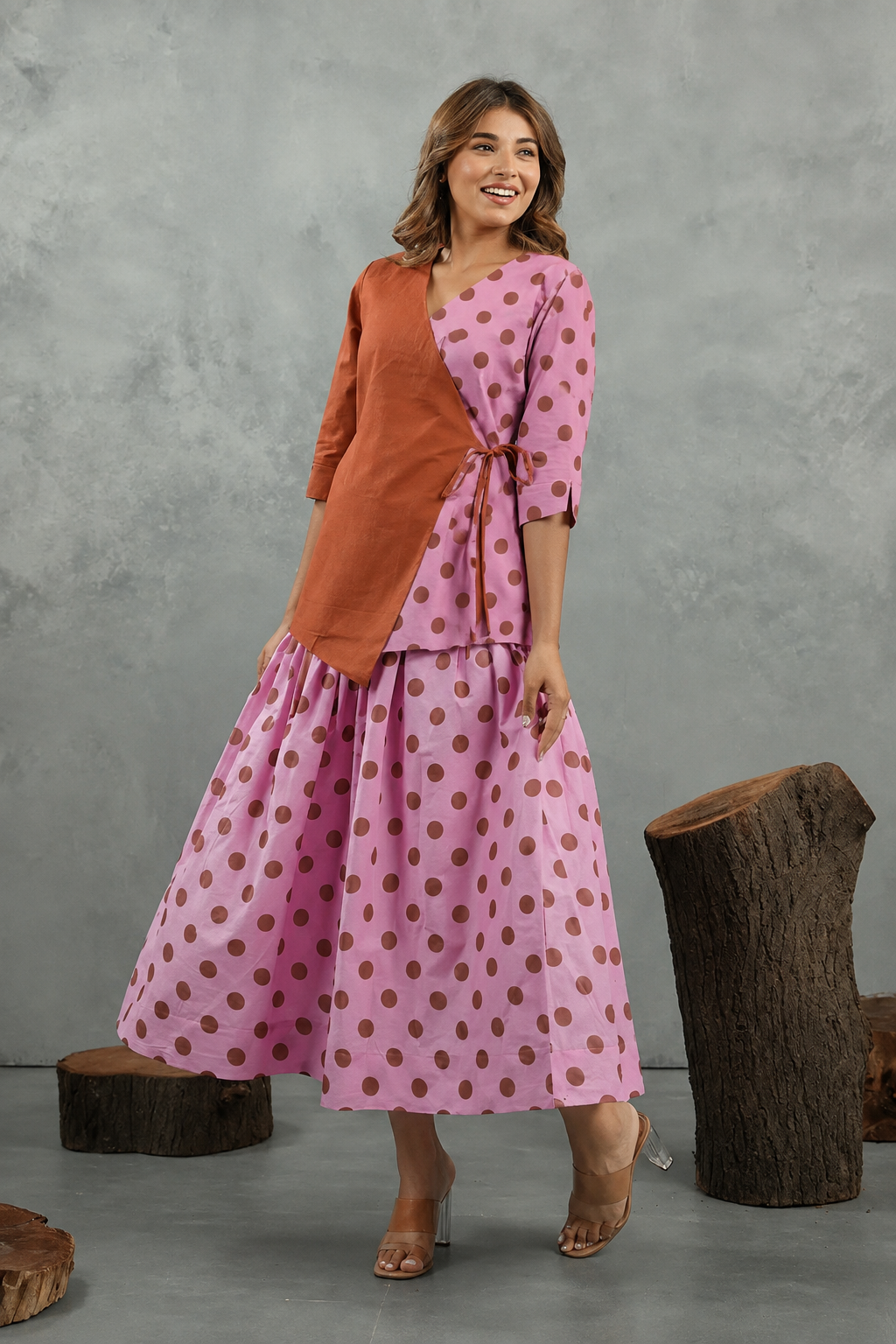 Rosewood Polka Cotton Skirt Set