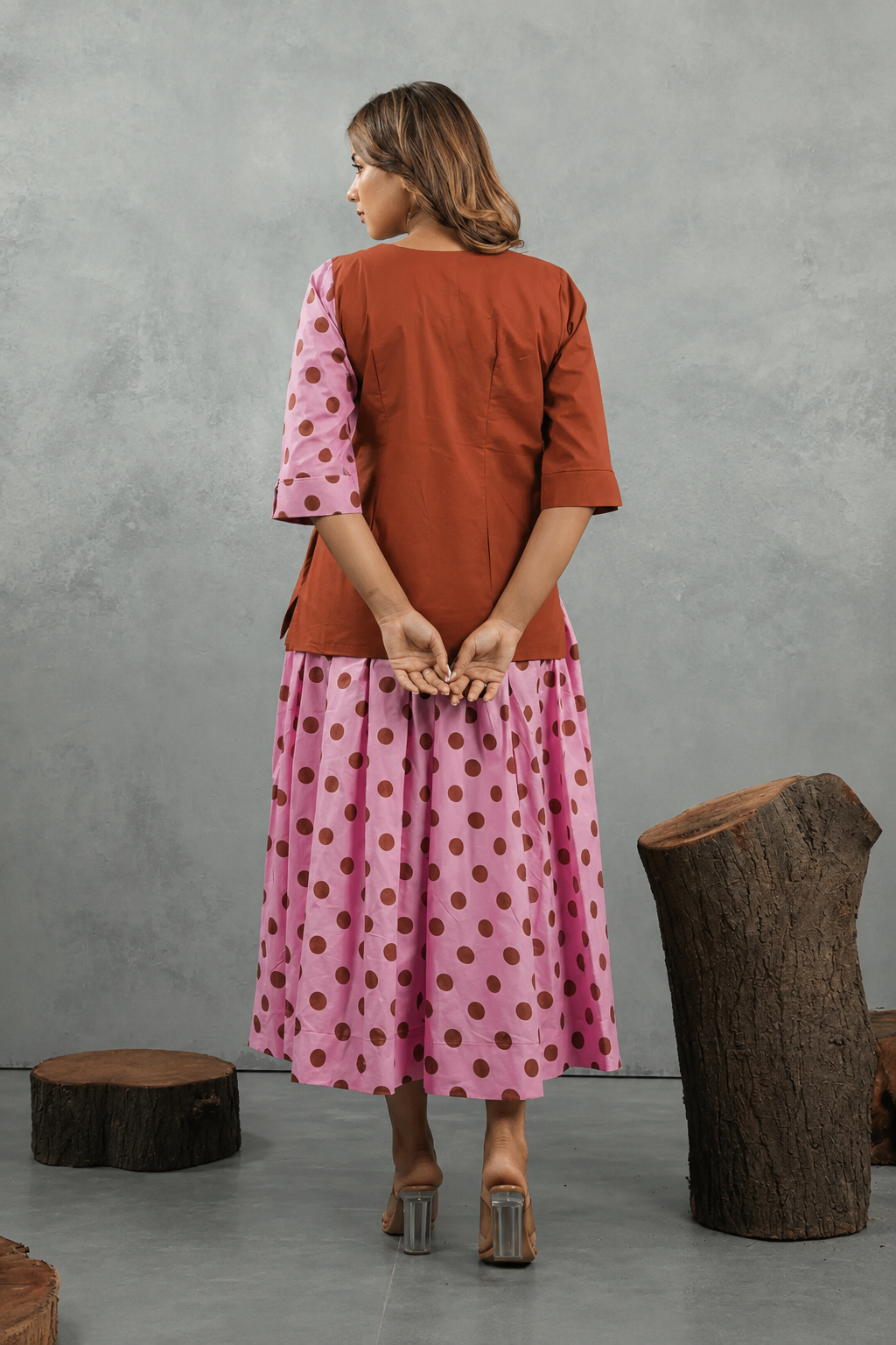 Rosewood Polka Cotton Skirt Set