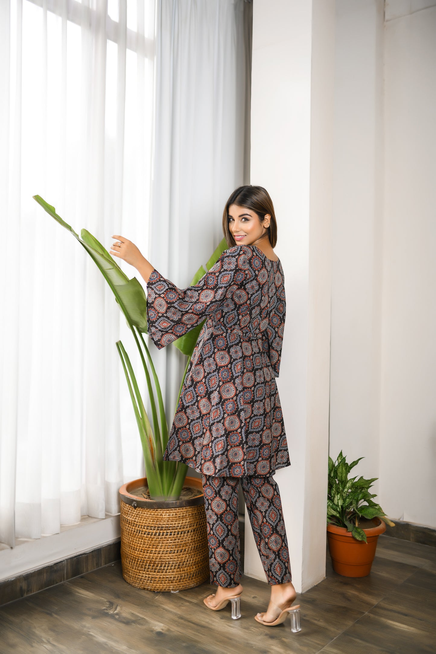 Charcoal Black Kaftan Coord Set