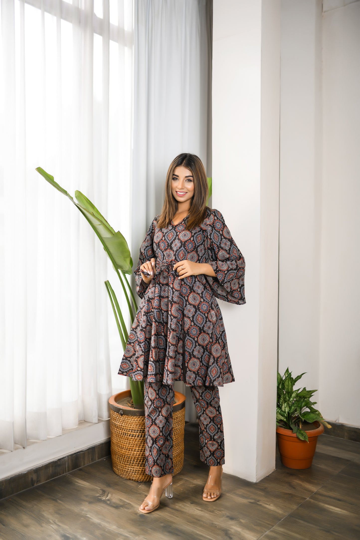 Charcoal Black Kaftan Coord Set