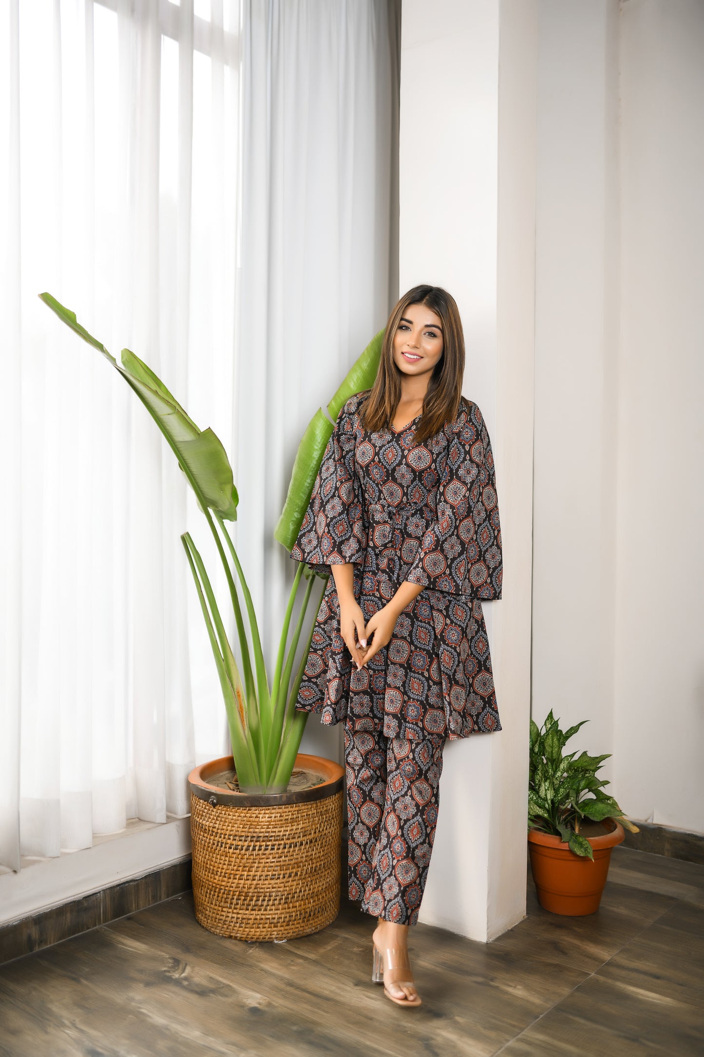 Charcoal Black Kaftan Coord Set