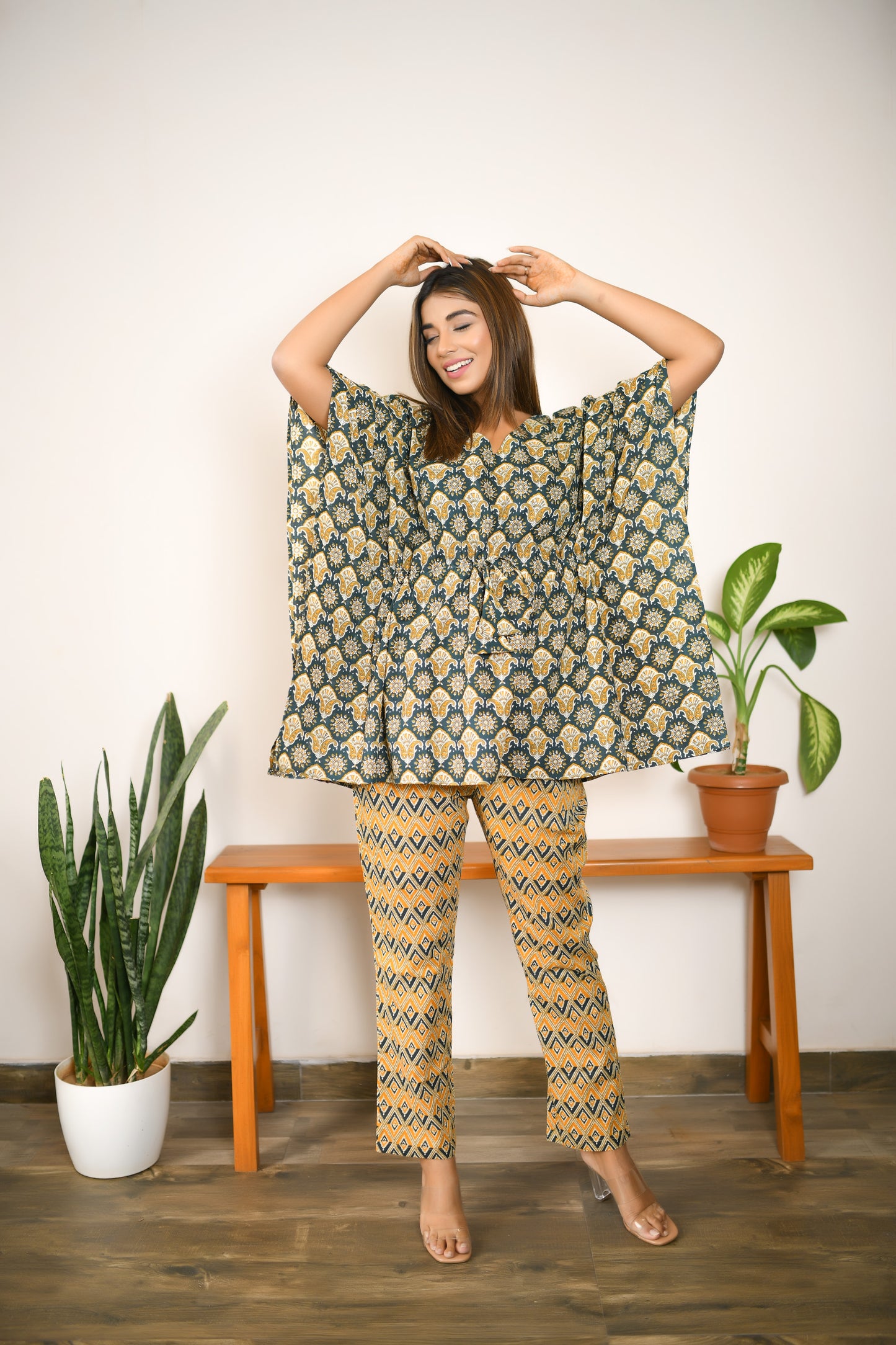 Juniper Green Kaftan Pyjama Set