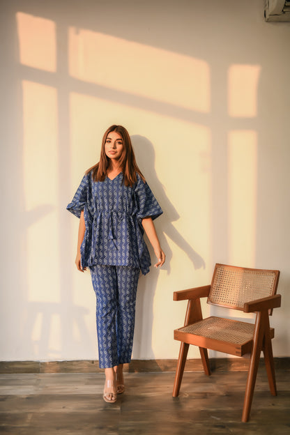 Admiral Blue Kaftan & Pyjama Set