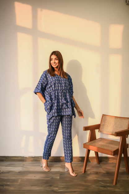 Admiral Blue Kaftan & Pyjama Set
