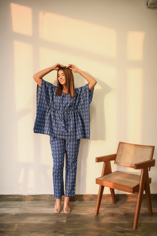 Admiral Blue Kaftan & Pyjama Set