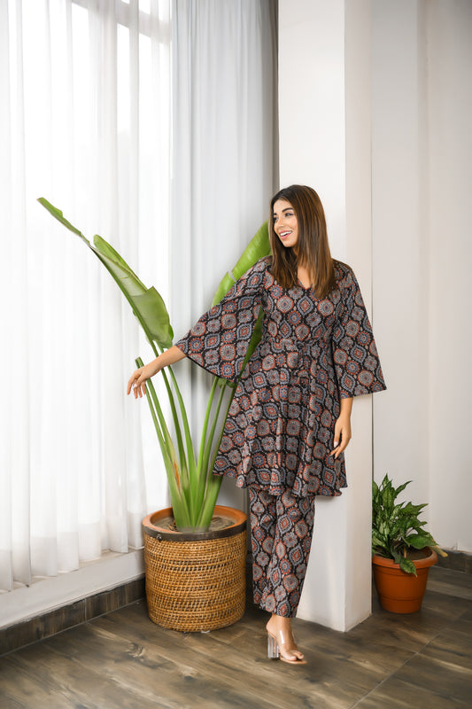 Charcoal Black Kaftan Coord Set