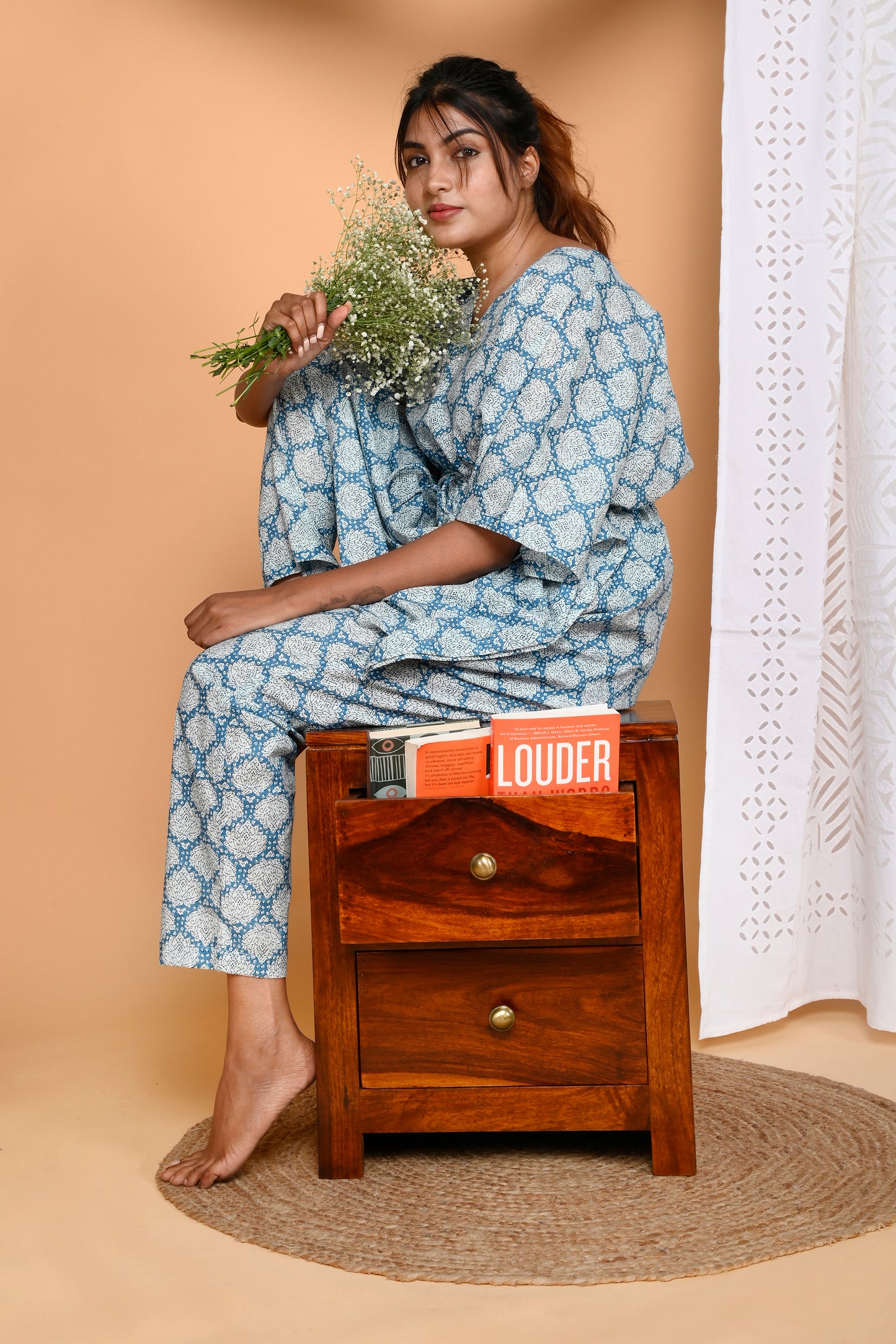 Baby Blue Kaftan Pyjama Set